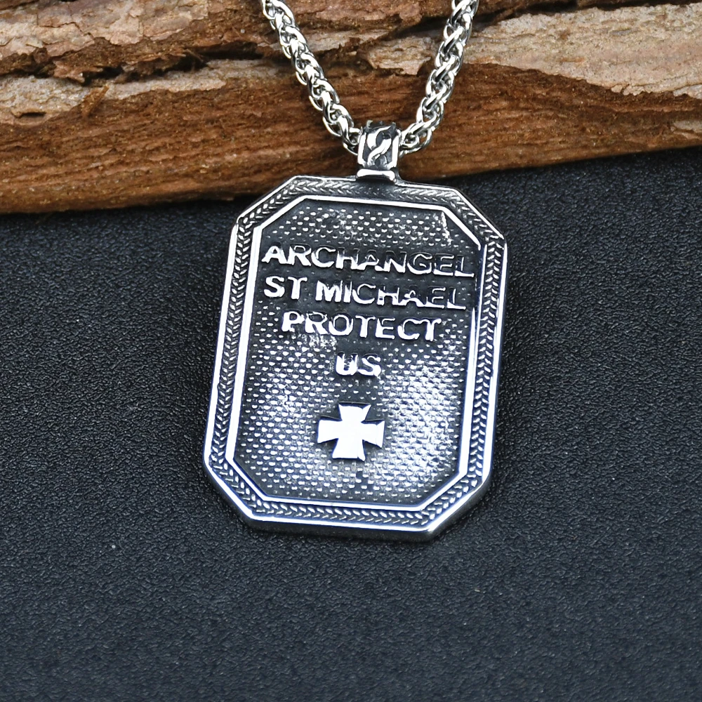 Stainless steelCROSS SHIELD PRAYER MEDAL Amulet PENDANT ST.MICHAEL ARCHANGEL NECKLACE