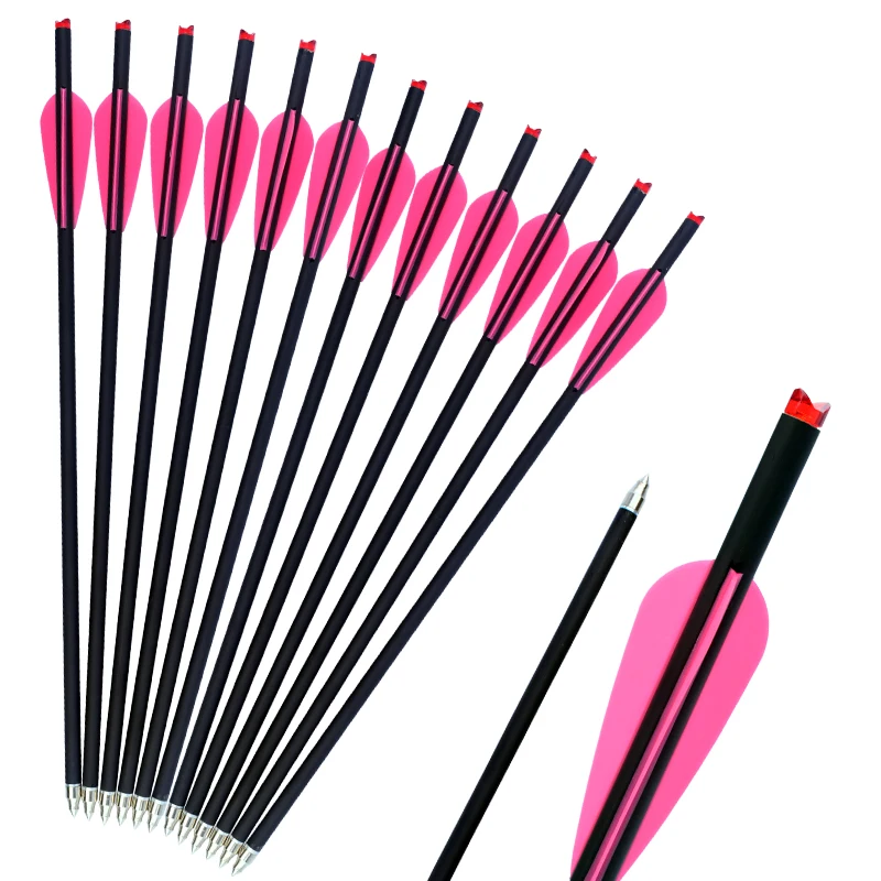 

Углеродная стрела из арбалета для стрельбы из лука на открытом воздухе, сменные наконечники, 3 розовых пера, 16 дюймов, 17 дюймов, 18 дюймов, 20 дюймов, позвоночник 400, внутренний диаметр 7,6 мм 12 шт.