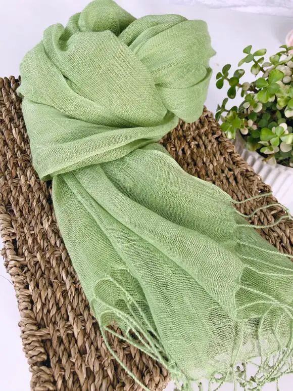 Spring And Summer New Fashion 100% High Quality Linen Scarf Long Comfortable Nice Green Breathable Scarves For Lady