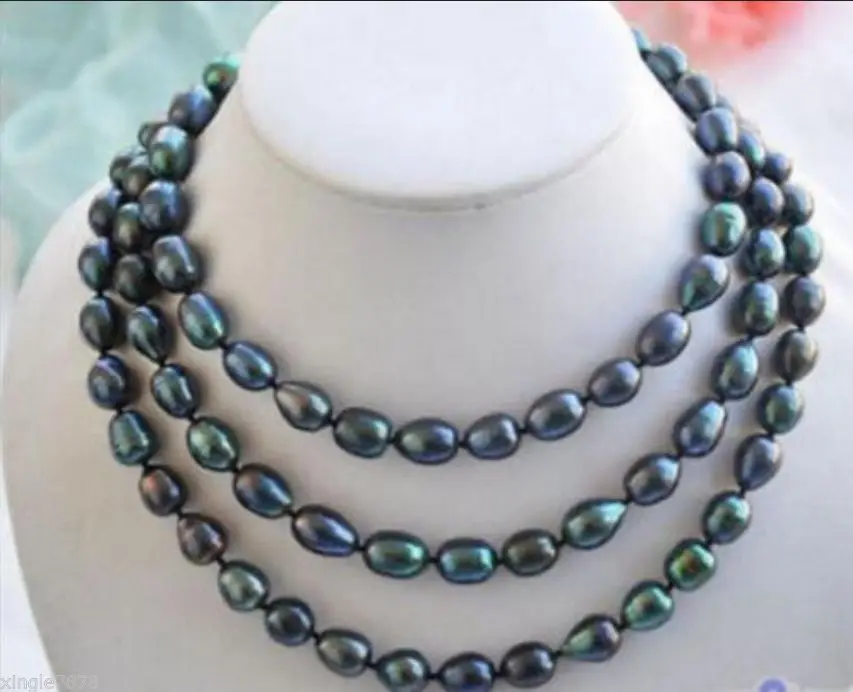 

7-8mm New Tahitian Black Natural Pearl Necklace 48" AAA