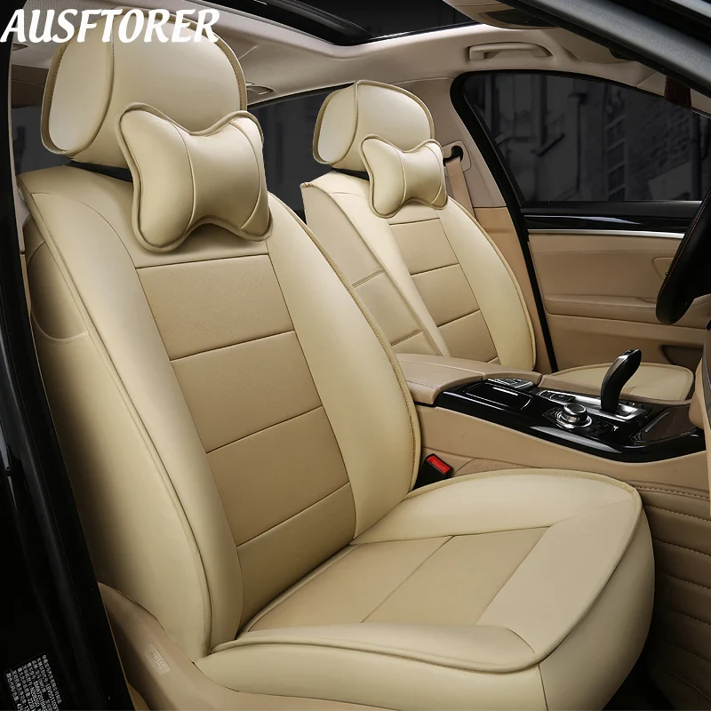 

AUSFTORER Cowhide & Leatherette Automobiles Seat Covers for Volvo V40 Accessories 2013-2019 Car Seat Cushions Cover 13PCS/Set