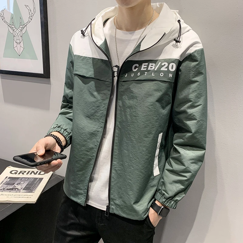 Erkek Mont 2020 Hip Hop Zip Up Track Coat Streetwear Buckle Pocket Ribbon Color Block Patchwork Hooded Windbreaker Jacket