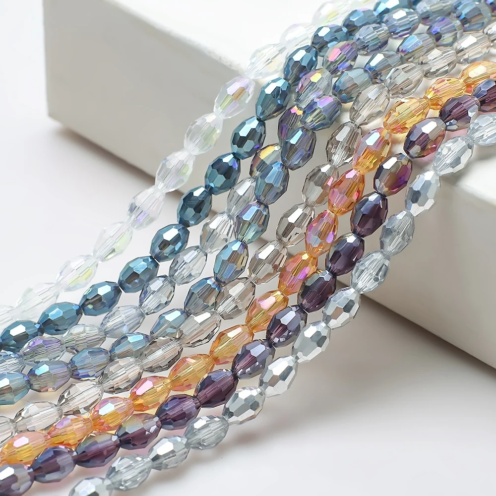 70pcs/lot Czech Glass Faceted Rice Beads DIY 6x8mm AB Crystal Oval Shape For Women Jewelry Making Crafts Accessories Wholesale