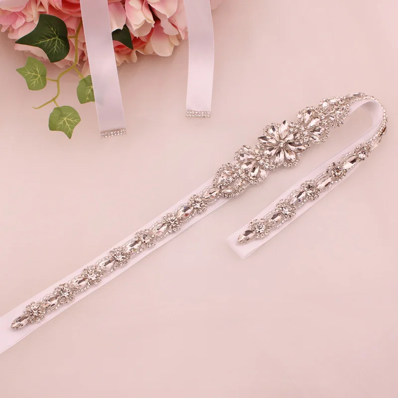 Bridal Silver crystal rhinestone pearl applique belt wedding sash accessories