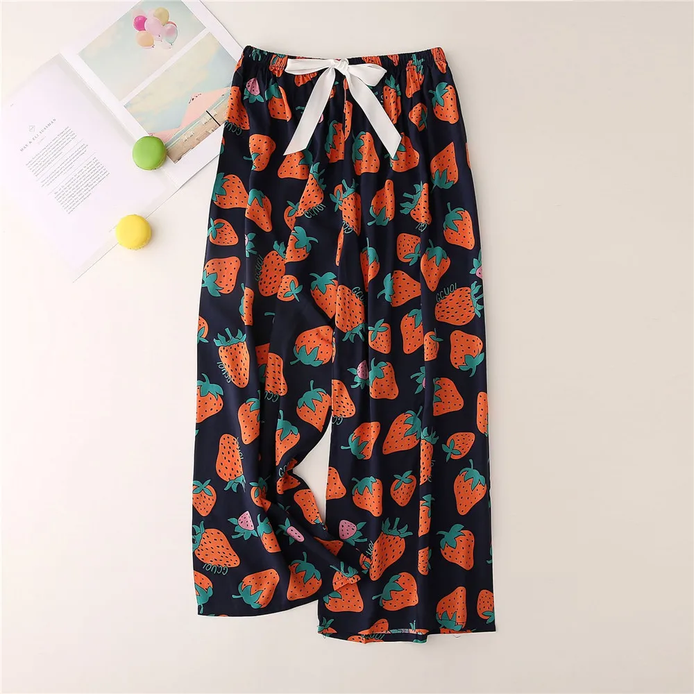 Spring Summer Sleep Wear Women Pajama Printed Loose Sleeping Bottoms Cotton Pants Female Calf-Length Pants Lounge Home Wear 2022