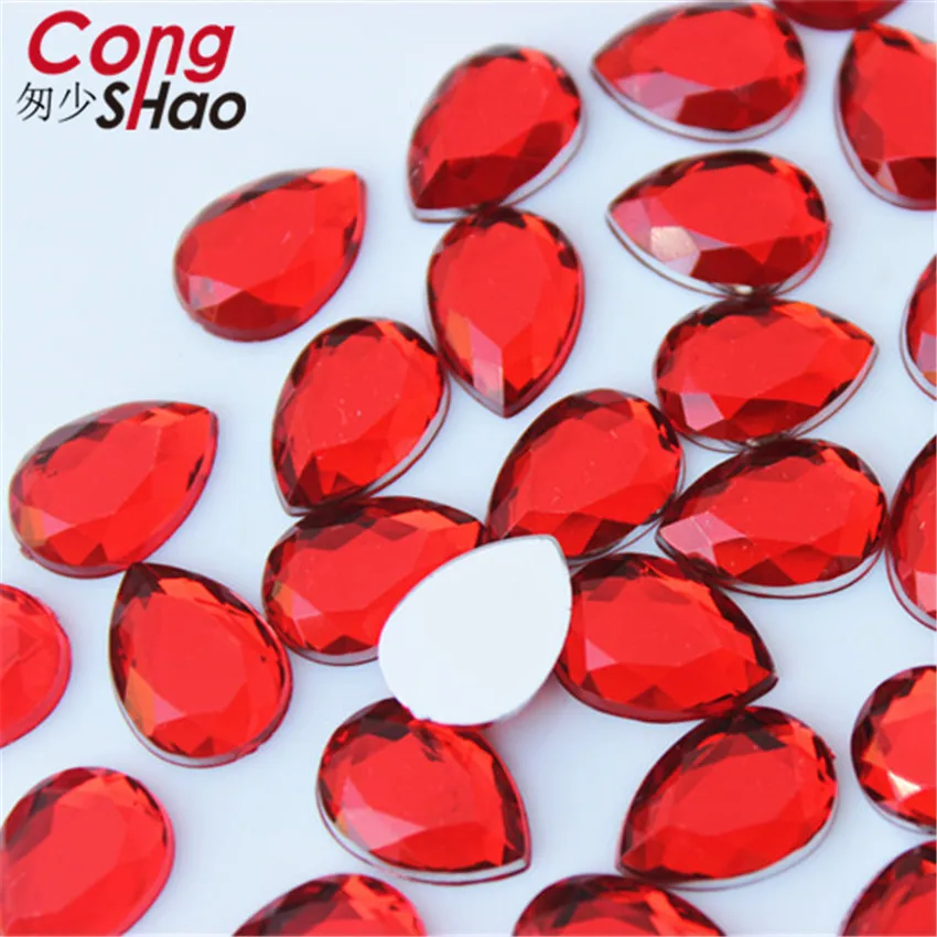 Cong Shao 100Pcs 10*14mm Colorful Acrylic Rhinestone Flat Back Drop Shape Stones And Crystals Clothing Crafts Accessories ZZ453