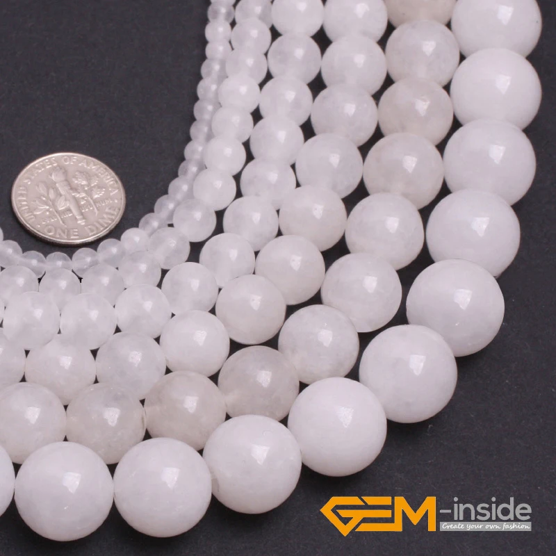 

Round White Jades Fashion Jewelry DIY Beads For Women Bracelet & Necklace Making Strand 15inches Acceories