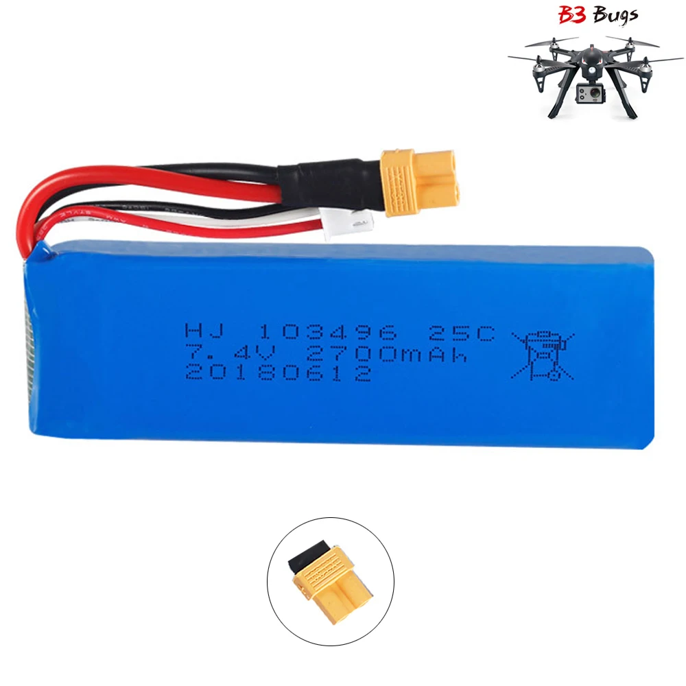 Аккумулятор lipo, 7,4 В, 2700 мА · ч, для квадрокоптера mjx B3 Bugs 3 Force1 F100 Contixo F17