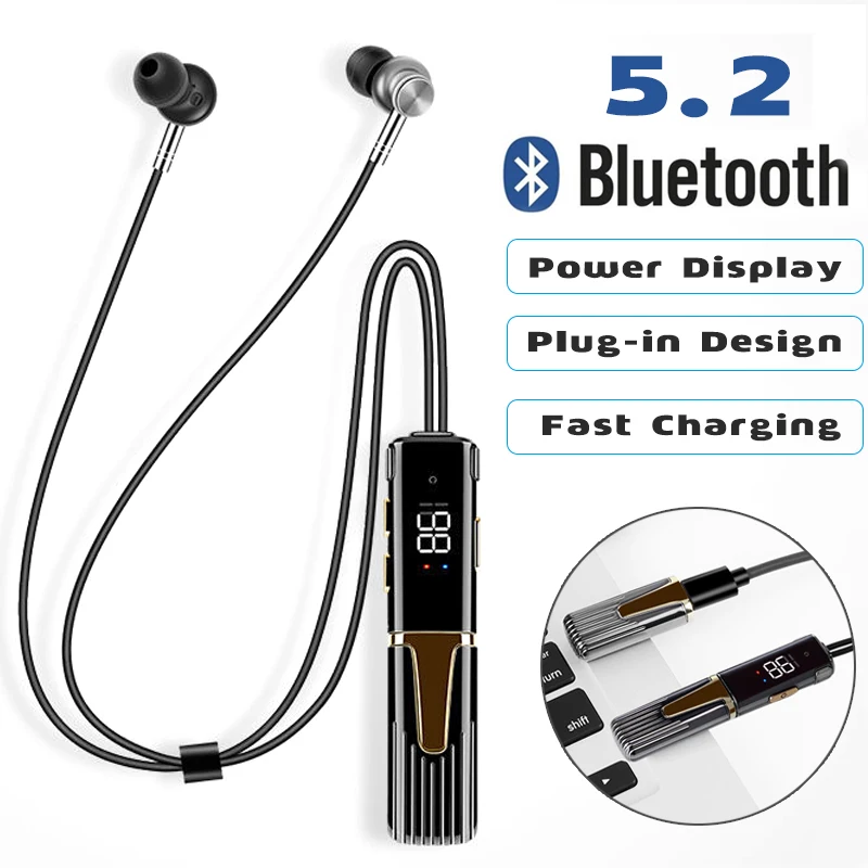 Bluetooth 5.2 Headphones Neckband Wireless Earphones Sports Headphones With Mic Fast Charging Pluggable Headset