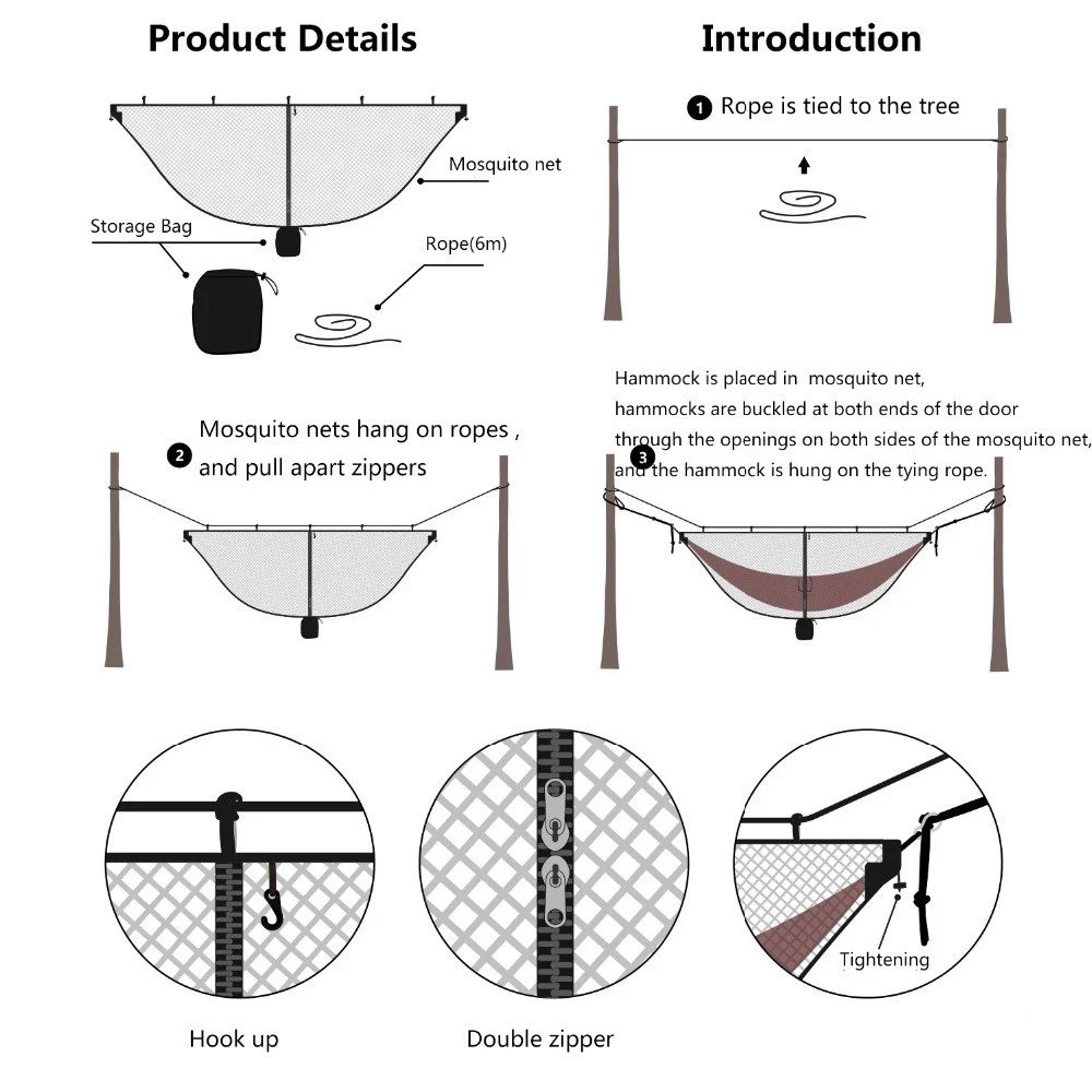 Outdoor Hammock Mosquito Net Travel Portable Double Person Foldable Separating Mosquito Bed Net, Hammock(not included)