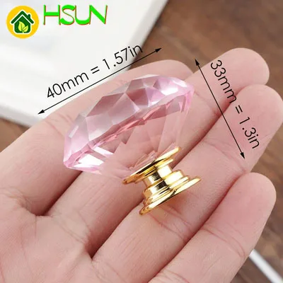 40mm K9 pink diamond crystal handle simple bedside table wardrobe drawer handle single hole handle silver gold base knob