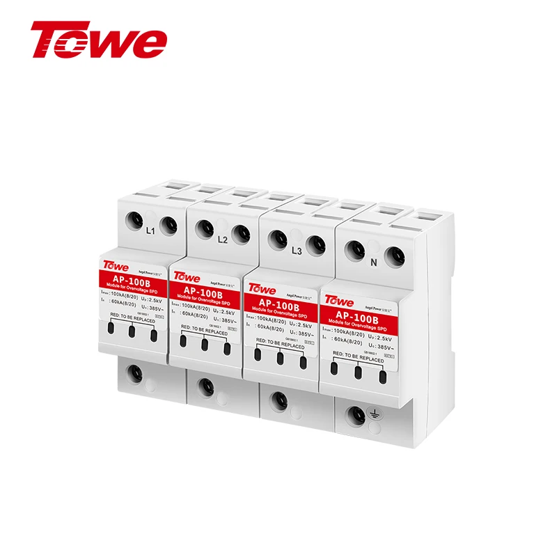 

Towe SPD Class B, 100kA Three Phase 4P Surge Protective Device Lightning Strike Electricity Surge Arrester Overvoltage Protector