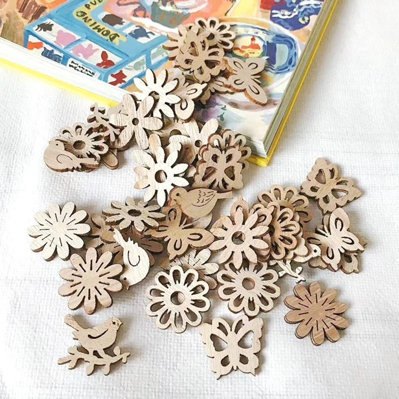 Flower Butterfly Wood Shapes Scrapbooking Handicraft Accessories MDF Material Embellishments DIY Hobby Decoration Supplies