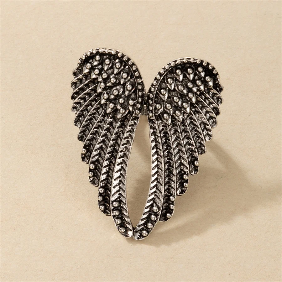 New Vintage Silver Angel Wing ring fashion feather gold colour metal ring punk geometric alloy men\'s and women\'s Gothic jewelry