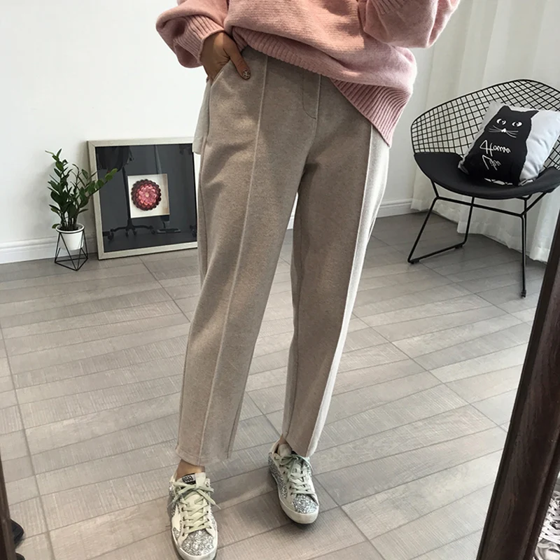 Winter Thicken Women Pencil Pants Wool Pants Female 2019 Autumn High Waist Loose Trousers Capris Good Fabric