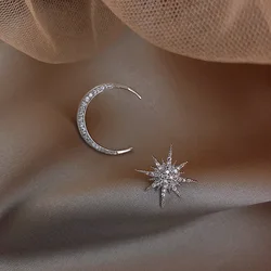 Star Moon asymmetric Earrings party temperament earrings jewelry crystal fashion surprise gift earrings for friends