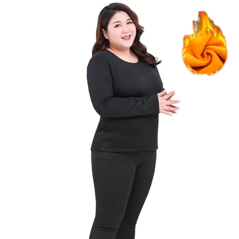 

Winter Women's Thick Warm Fleece Long Johns Plus Large Size Hot Stretchy Thermals Suit Velvet Underwear Set Clothing Female