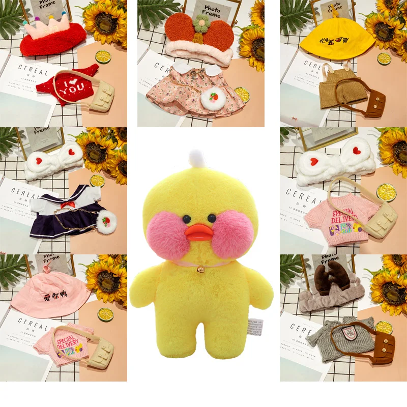 ​clothes for duck 30 cm lalafanfan duck toy doll accessories with headband bag sweater hat children's toys for girls