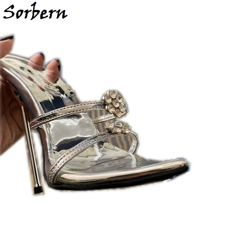 

Sorbern Sexy Double Strap Slippers Pointed Toe Slip On Summer Shoes On Bed Night Club Footwear Slides 12 14 16 18 High Heels