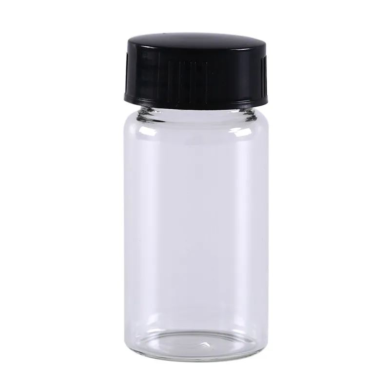 1pcs 20ml Transparent Clear Lab Small Glass Vials Bottles Containers With Black Screw Cap Liquid Sampling Sample Glass Bottles