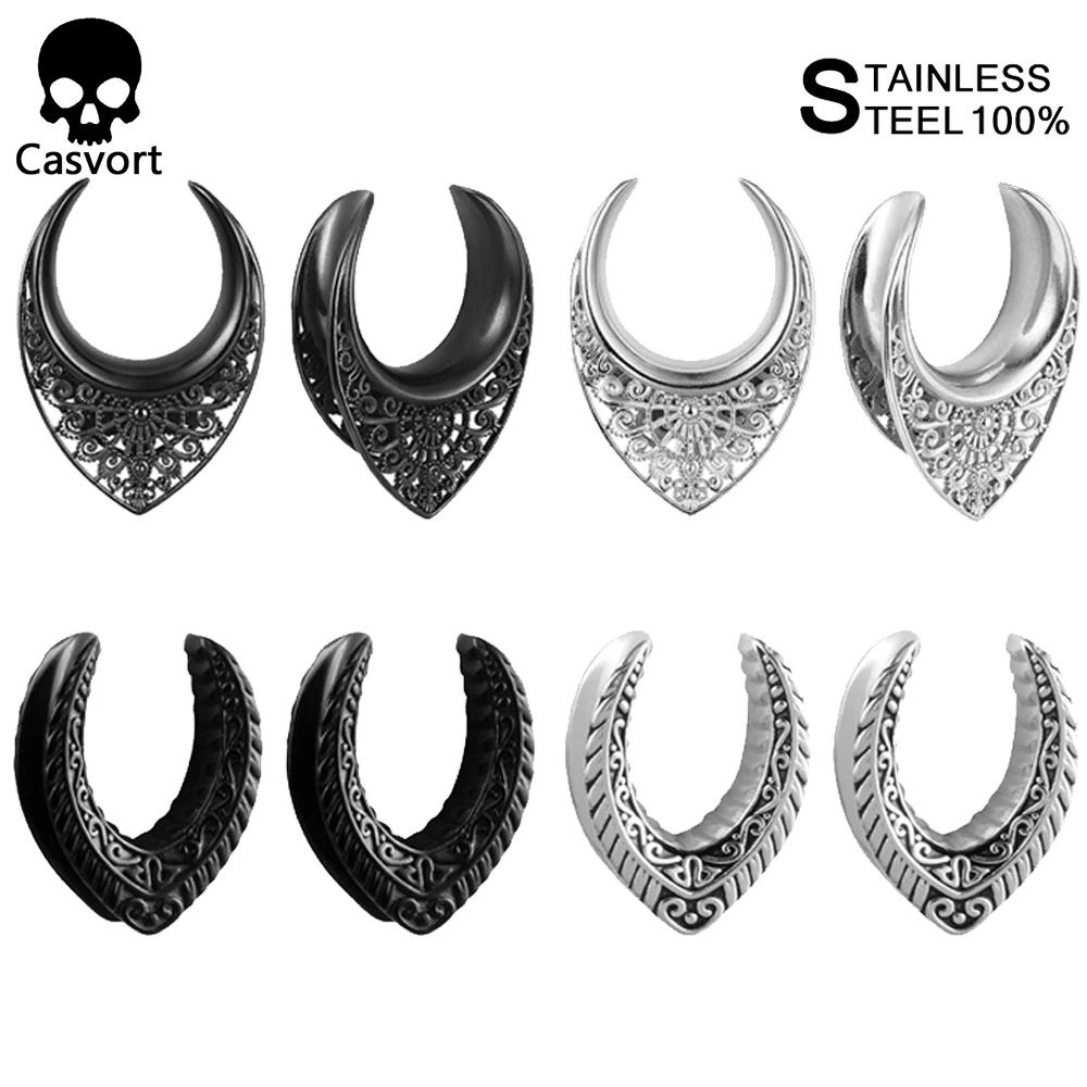 

Casvort 2 PCS Vintage Saddle Tunnels Hangers Ear Gauges Plugs Stretcher Earring Studs Body Jewelry (8mm-25mm)