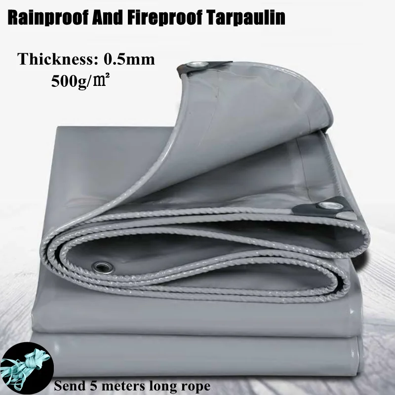 Thick 0.5mm Light Gray Rainproof Cloth Fireproof Tarpaulin Outdoor Garden Awning Waterproof Oilcloth Car Truck Canopy Shade Sail