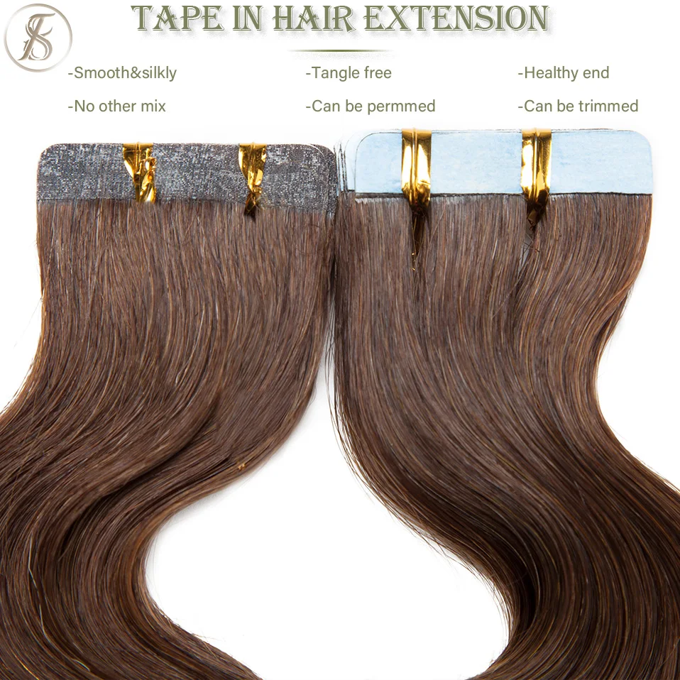 Tess Tape In Hair Extension 2.5g/pc Wavy Natural Hair Extensions Human Hair Adhesive Skin Weft Double Sides Seamless Invisible