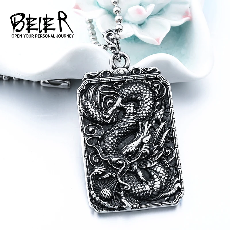 Beier Stainless Steel dragon Animal Wealth and peace Pendant Chain Necklace men Jewelry LLBP8-244P