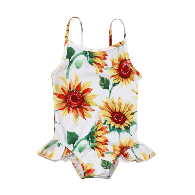 

Newborn Baby Girl Swimsuit Sunflower Printing Bodysuit Beachwear Bathing Suit Kids Spaghetti Strap Swimwear