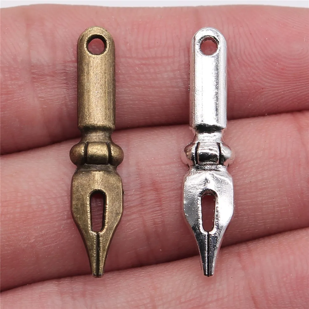 

Wholesale 200pcs/bag Charm Ink Nib Pen 32x7mm Antique Making Pendant Fit Tibetan Bronze Silver Color DIY Handmade Jewelry