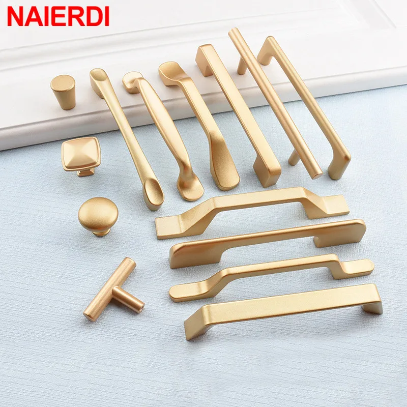 NAIERDI Matte Gold Cabinet Pulls Solid Aluminum Alloy Kitchen Cupboard Handles Cabinet Handles Drawer Knobs Furniture Handle