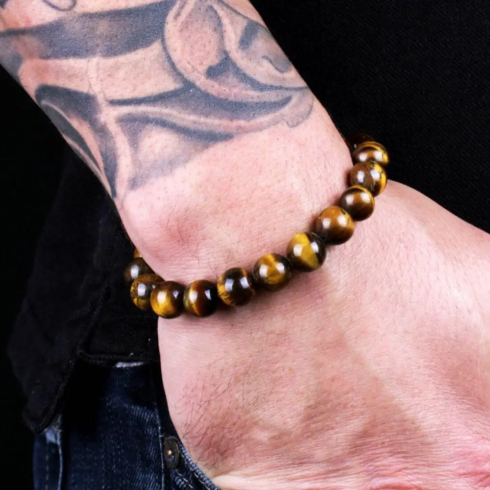 Nature Beaded Bracelet Men 8mm Natural Stone Lava Rock Tiger Eye Black Onyx Matte Healing Beads Stretch Charm Yoga Women Jewelry view 3