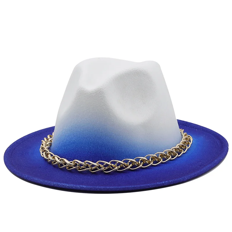 Winter Autumn Imitation metal chain Woolen Women Men Ladies Fedoras Top Hat Jazz Caps European American Round Caps Bowler Hats