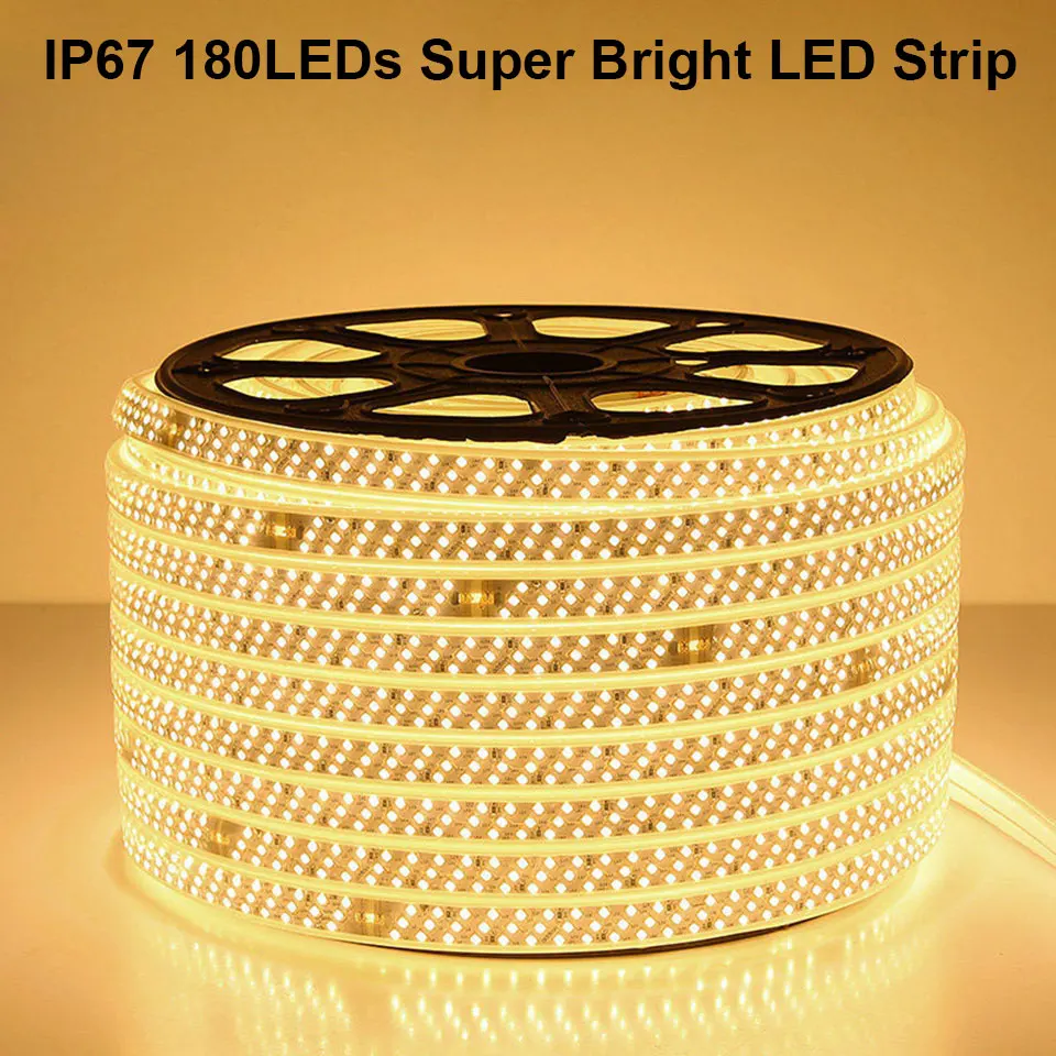 GD 1-12M LED Strip 220V 2835 180LEDs/M LED Strip Light Super Bright LED Tape IP67 Waterproof Xmas String AC220V Decor Lighting