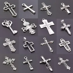 5pcs Silver Color Cross Pendant For Women Men Accessories Crosses Charm Handmade Earring Necklace Anklet Supplies Christ Pendant