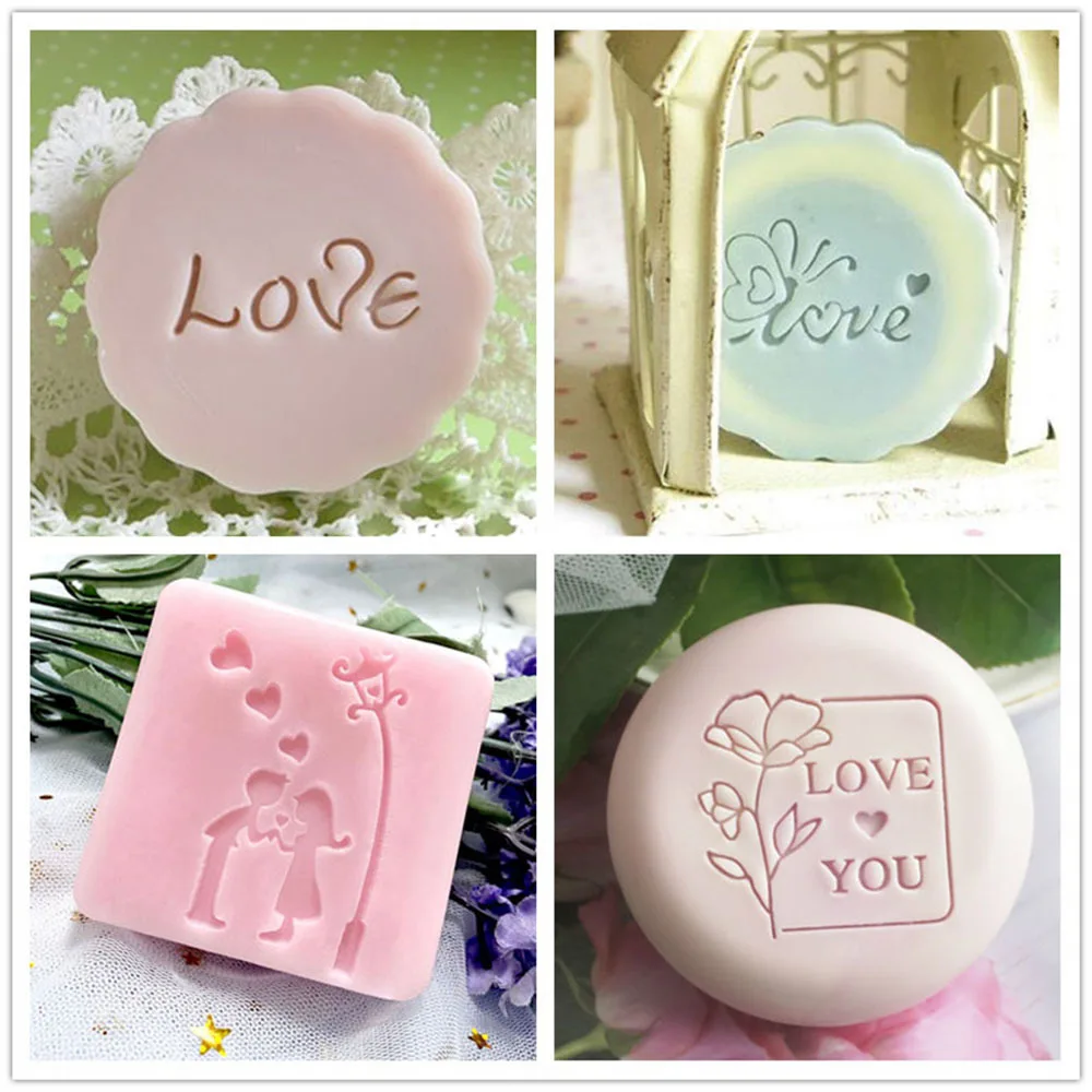 LOVE Word Valentine\'s Day Flower Cartoon Pattern Soap Stamp Handmade Making Soap Seal DIY Natural Transparent Resin Tools