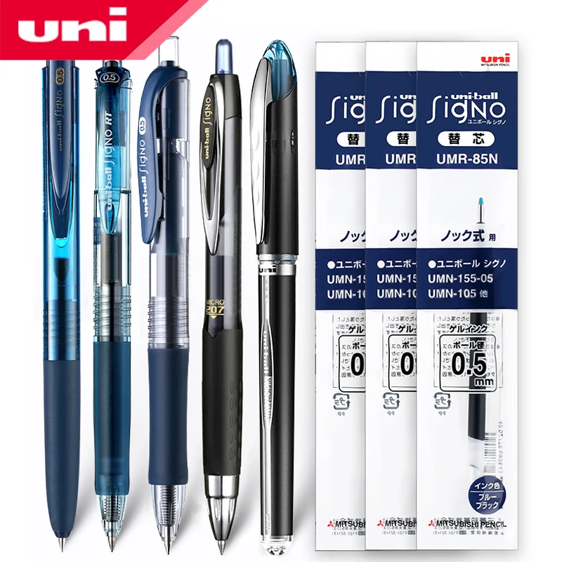 

5Pcs Japanese UNI Ink Blue Gel Pen Combination + Refill 0.5mm Multiple Styles Optional UMN-105 / 152/155 Writing Smooth