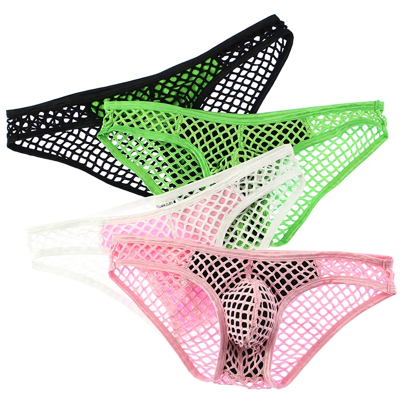 

4PCS/Lots Men Briefs Jockstrap Mesh Fishnet Transparent Packwork Briefs Calzoncillos Hombre Gay Panties Slip Homme Bikini Tanga