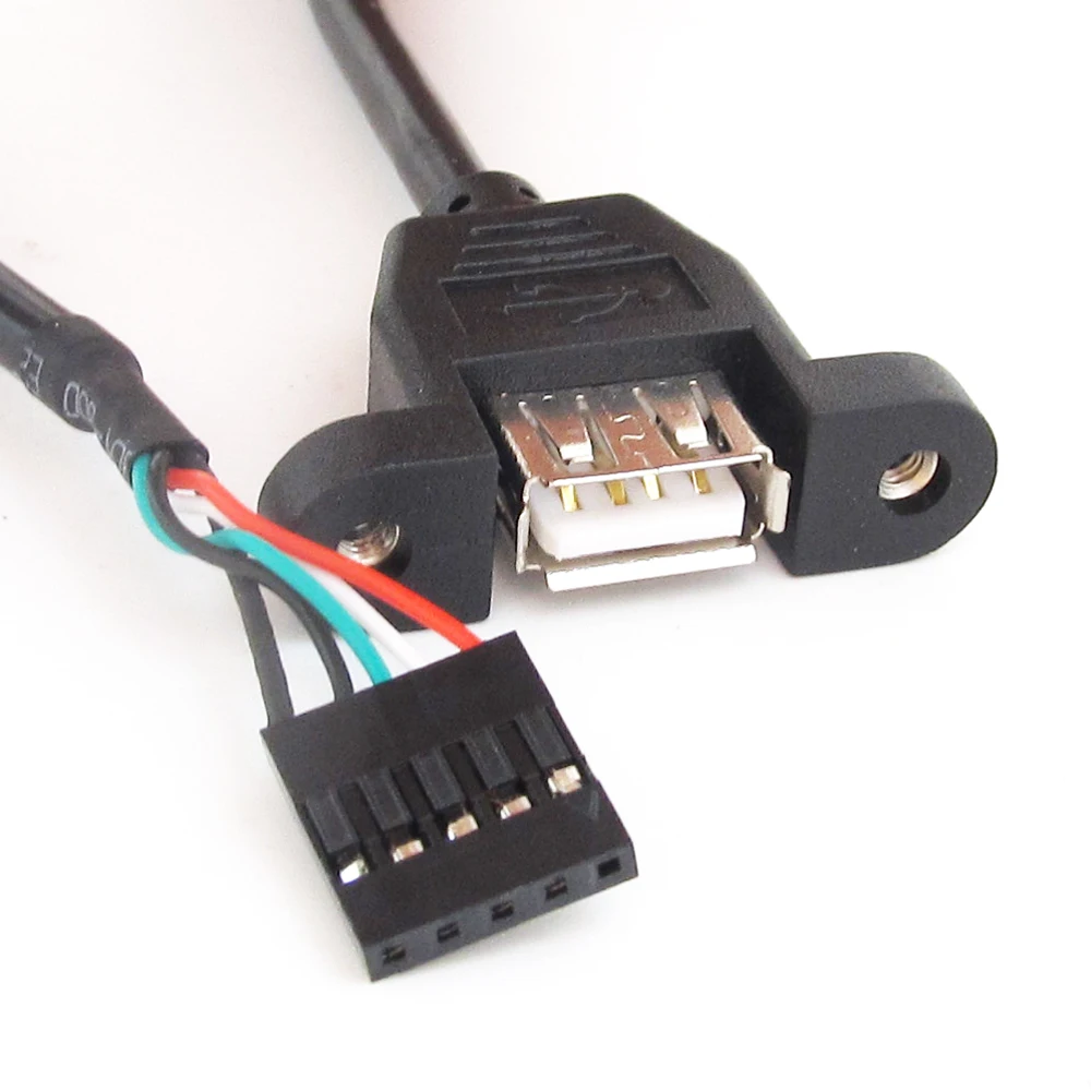 1pc Black 30cm/1ft USB Internal 5 Pin Header to USB A Female Jack Adapter Cable