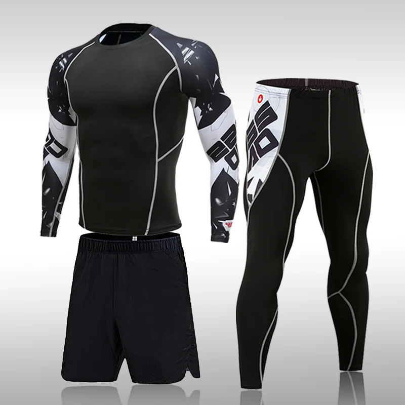 Homem compressão esportes terno de secagem rápida transpiração treinamento fitness mma kit rashguard masculino roupas esportivas jogging correndo