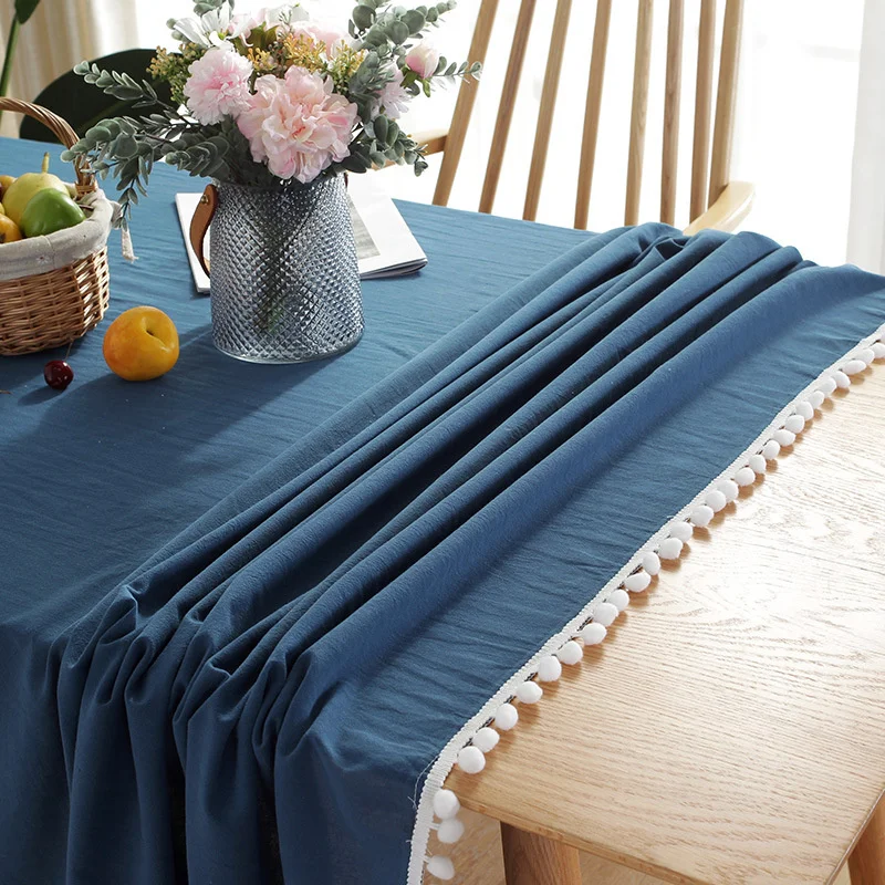 Chinese Cotton Linen Tassel Solid Color Tablecloth Simple Design Washable And Easy To Take Care Of Square Table Cover Towel Tea