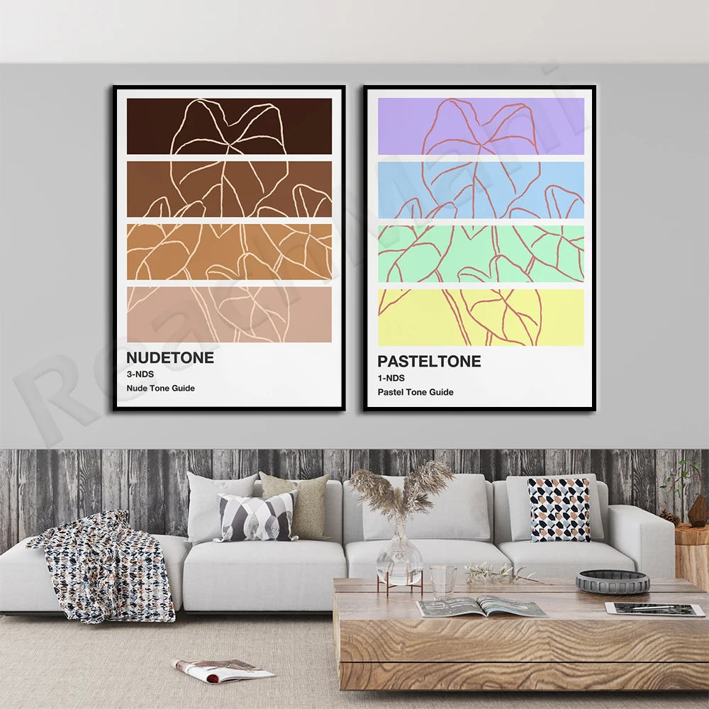 Pantone printing, pastel color printing, nude color palette, aesthetic art, minimalist bohemian decorative poster