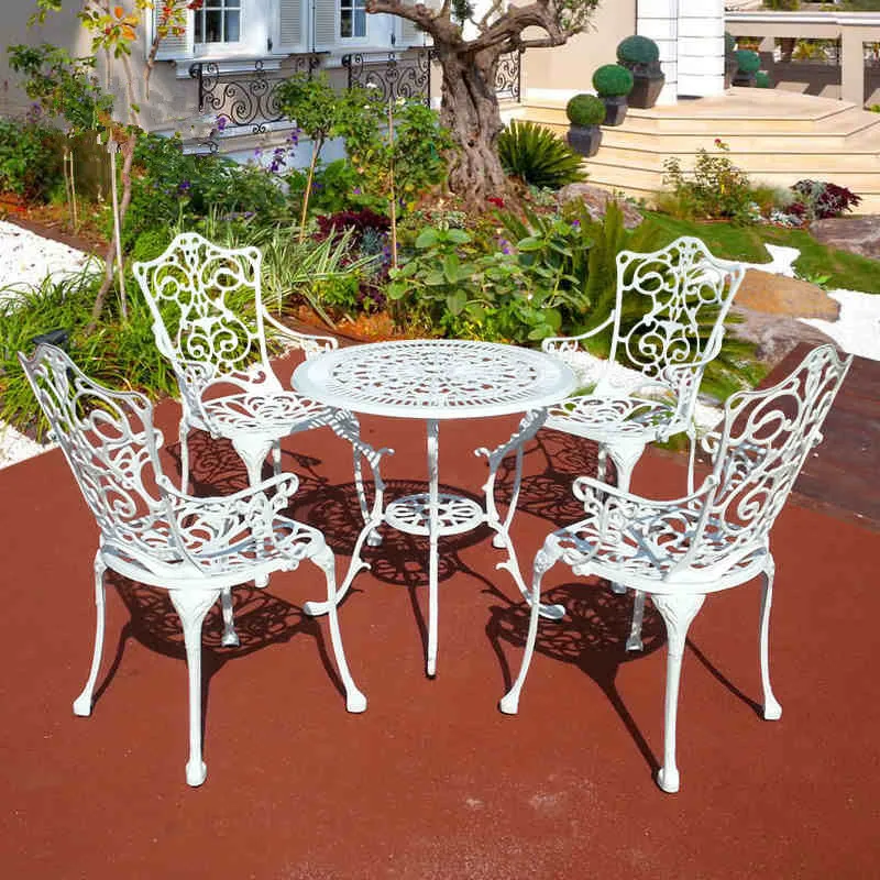 

Patio furniture garden chair table 5-piece set all-weather cast aluminum dining set high-back arms chairs Platform set antirust