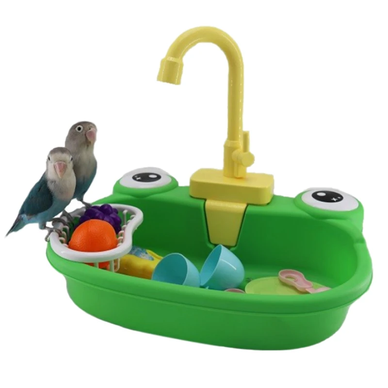 Bird Bath Tub with Faucet Automatic Pet Parrots Parakeet SPA Pool Shower Cleaning Tools Children Entertainment Toys Bird Supply