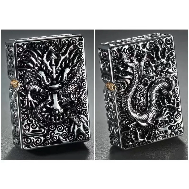 Vintage Heavy Armor Dragon Brass Kerosene Lighters  Grinding wheel Windproof Oil cigarette Lighter luxurious Fire Gift