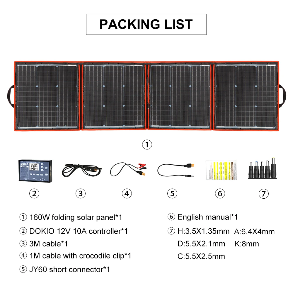 Dokio 18V 80W 100W 200W Draagbaar Opvouwbaar Zonnepaneel Met 12V Regelaar Flexibel Zonnepaneel Voor Huis Kamperen Reizen