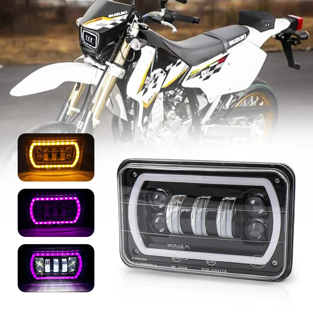 LED Headlamp Sealed Beam Headlamp 1 Pcs with Purple DRL and Yellow Halo 4x6 Inch Motorcycle Headlight for Modify the Suzuki DRZ