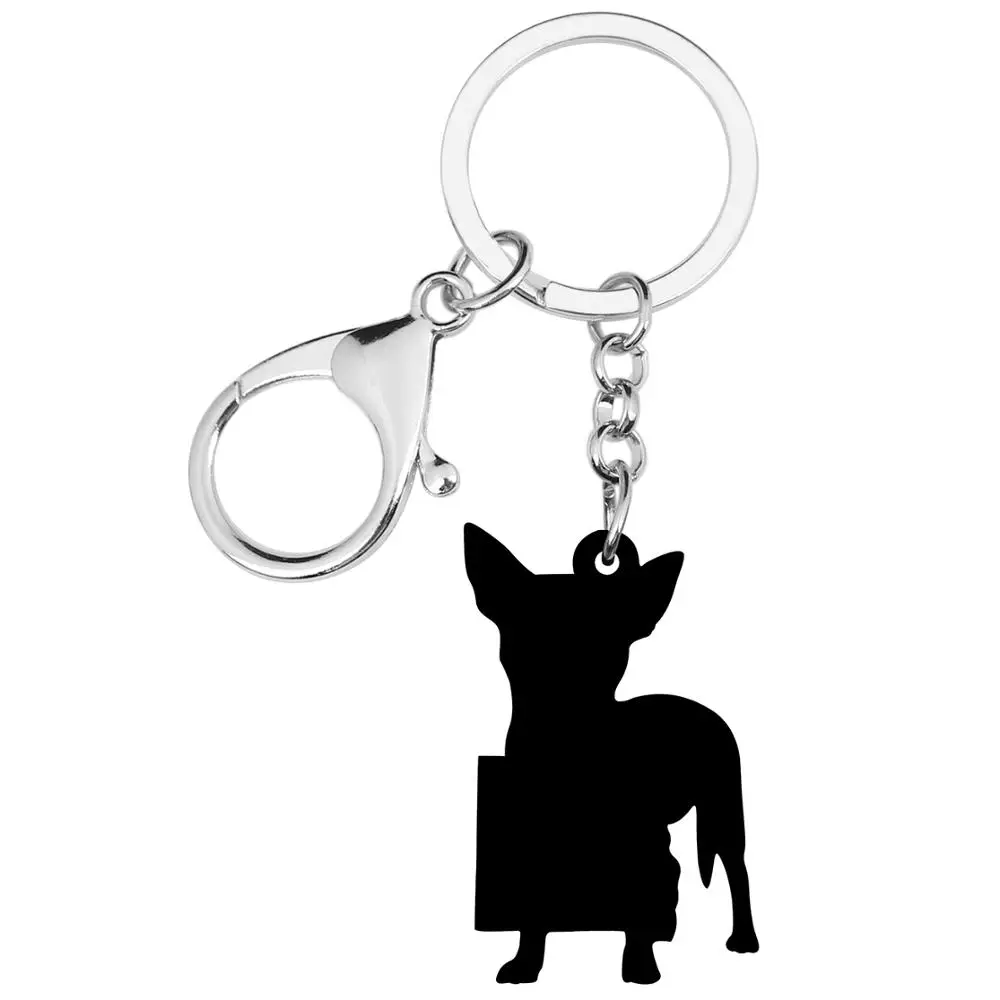 Bonsny Acrylic Valentine\'s Day Gift Bag Chihuahua Dog Key Chain Ring Bag Car Purse Keychains For Women Girl Teen Men Charms Gift