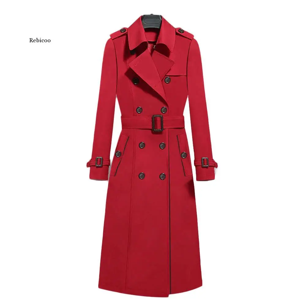 Spring Women Double Breasted Long Trench Coats Khaki Slim Belt Cloak Windbreaker Female  S-5XL Outerwears