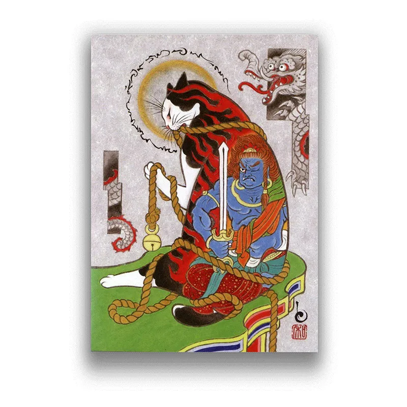 Japanese Samurai Cat Tattoo Cat White Coated Paper Poster for Living Room Bedroom Decor Modular Pictures Home Decor